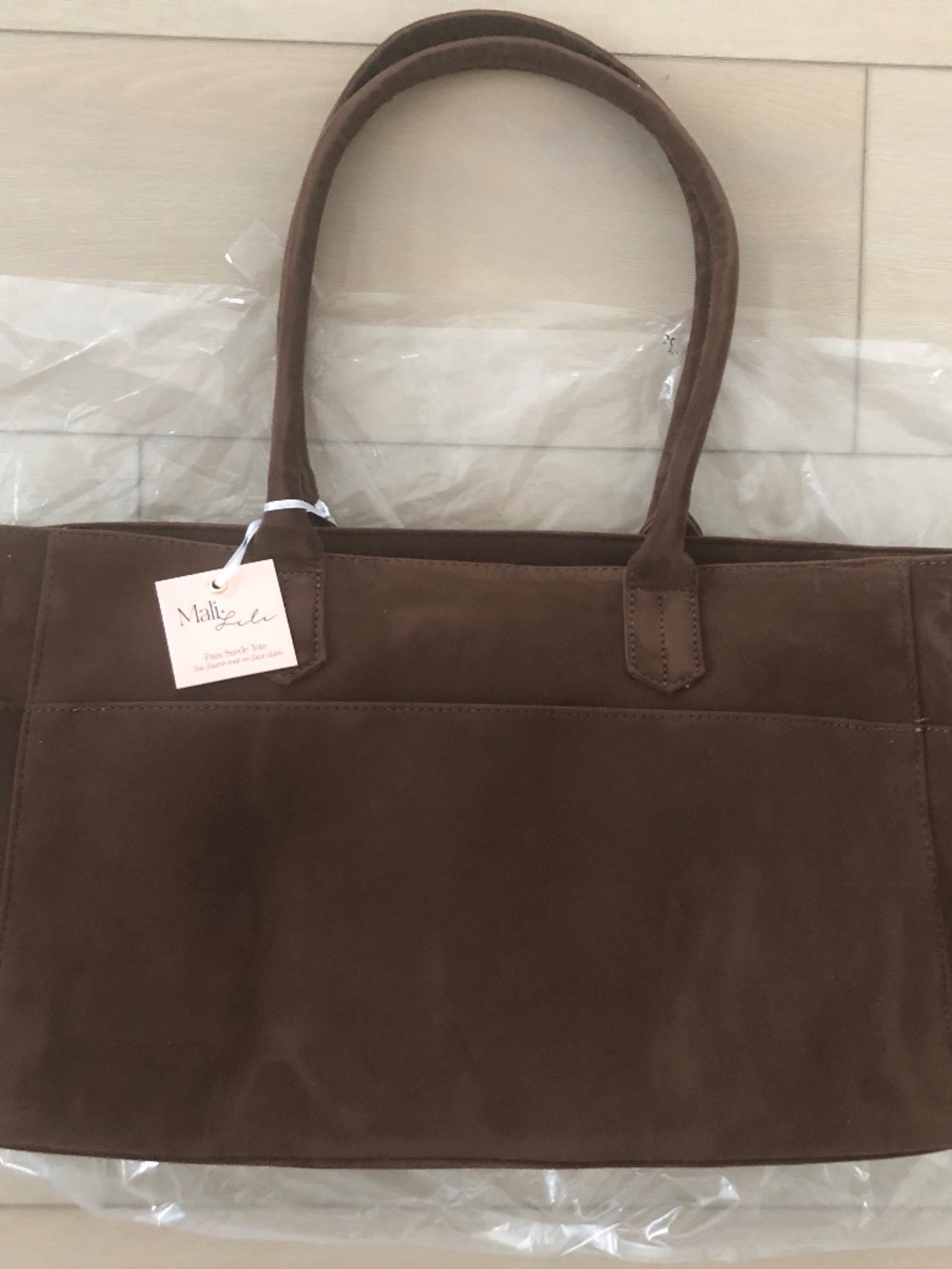 NEW MALI & LILI Faux Suede Large Zipper Top Tote